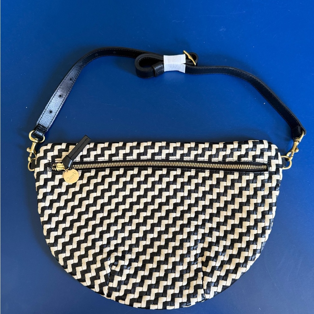 Clare V Grande Fanny in black & cream zig zag